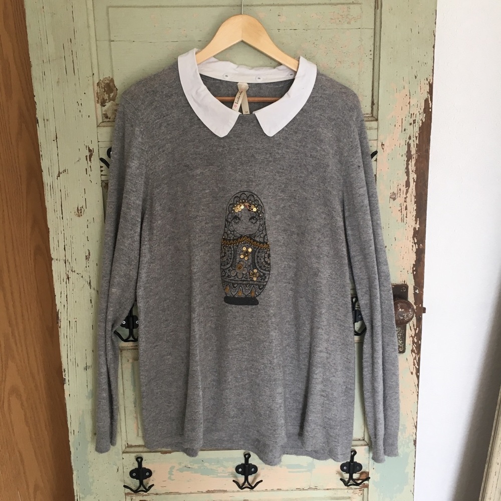 Gray Sweater with Russian Doll Graphic 2X